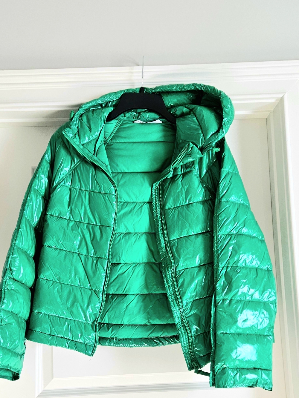 Zara Shiny Emerald Green Hooded Puffer Jacket